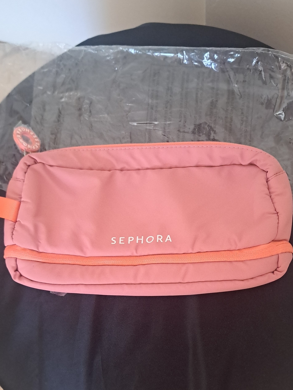 Sephora Pink Makeup Pouch with Coral Zip Accent